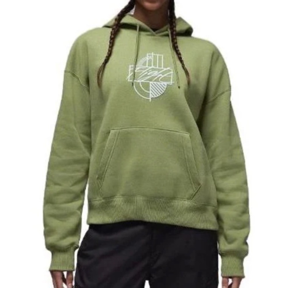 AIR JORDAN Brooklyn Fleece Graphic Hoodie Grass Green Wmns Sz M Urban Streetwear